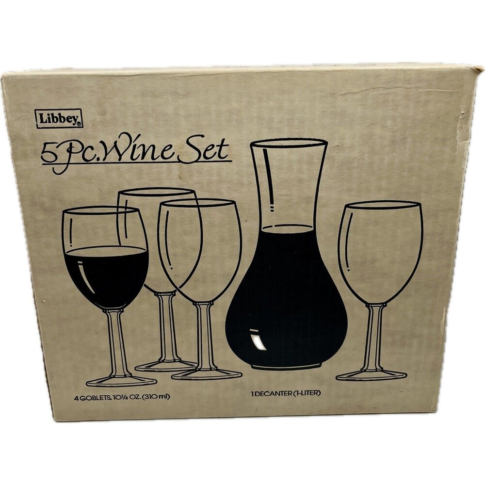 Vintage Libbey 5 Piece Wine Set W/ 4 10.5 Oz  Goblet Glasses & 1 Liter Decanter - Picture 6 of 8